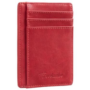 Imagem de Carteira de couro Travelambo Slim com bloqueio de RFID 8 cm x 10 cm