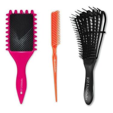 Imagem de Escova Cabelo Fitagem Definição Cacho Pente 3 Fileiras Polvo - RJI Uti
