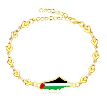 Imagem de Tobestu Pulseira de bandeira palestina com corrente de coração ajustável - joia árabe solidária e cultural para uso diário e casual YA5212-YA5884, Adjustable, Aço inoxidável, Sem Pedra Preciosa
