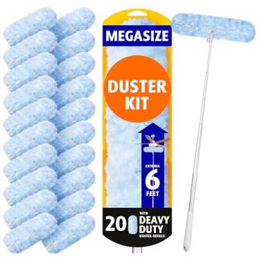 Imagem de Refil de espanador compatível com Swiffer Duster, 20 refis de espanador com barra de extensão de 1,7 m, kit de superextensão de ventilador de teto, espanador descartável 360 resistente para limpeza
