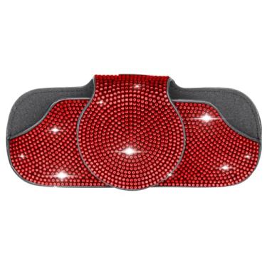 Imagem de Suporte de óculos de sol de carro com strass brilhante, estojo de óculos de couro PU com clipe para viseira de carro (vermelho)