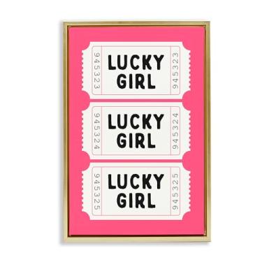 Imagem de Stupell Industries Lucky Girl Ticket Stubs Arte de parede em tela flutuante emoldurada dourada, design por Lettered and Lined, 25 x 17
