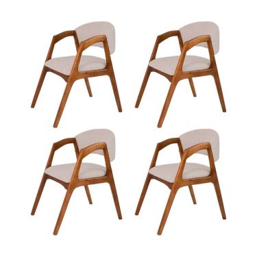 Imagem de Conjunto com 4 Cadeiras de Jantar Gabriela em Madeira e Mdf Cerejeira Linho Bege