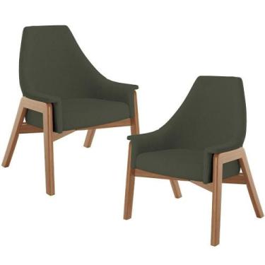 Imagem de Kit 02 Poltronas Decorativa Sakura L02 Linho Verde Musgo - Lyam Decor
