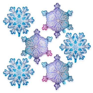 Imagem de 6pcs Snowflake Balloons,Frozen Birthday Party Decorations Winter Theme Party Clear Iridescent Ice Snow Balloon for Christmas Winter Wonderland Baby Shower Wedding Decerations