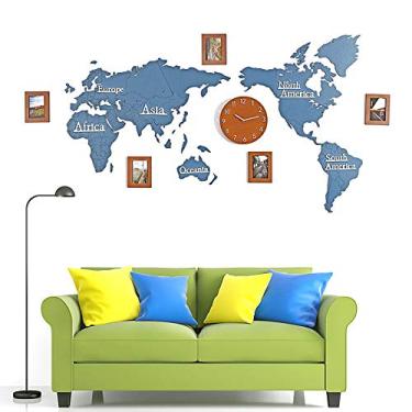 Imagem de Relógio de parede criativo para decoração de casa, mapa-múndi para casa, tique-taque, decoração de parede, relógio de parede, mudo faça você mesmo, mapa do mundo 3D, relógio de parede com moldura