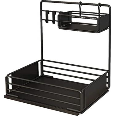 Imagem de Organizador de armário de armazenamento sob a pia removível, prateleira deslizante sob a pia de 2 níveis, gaveta de armazenamento deslizante para utensílios de cozinha e des