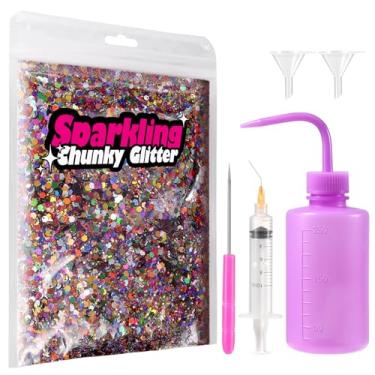 Imagem de YGQQOY Kit de suprimentos para globo de neve com glitter grosso, kit de suprimentos para globo de neve DIY arco-íris glitter copos de globo de neve artesanato