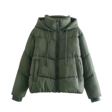Imagem de Jaqueta Puffer Com Capuz Crop Feminina Com Zíper Inverno Acolchoado Quente Curto Jaqueta Outerwear, Green, M