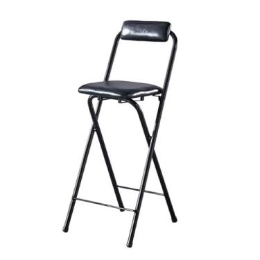 Imagem de TLTDSMY Banquetas de bar, banco dobrável com encosto 55 cm-75 cm cadeira de bar alto dobrável assento acolchoado balcão de cozinha banco alto/preto/65 cm/26 pol