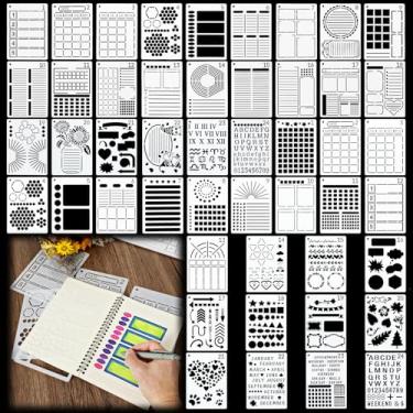 Imagem de 48 estênceis de diário para artesanato, vários estênceis de planejamento para cadernos pontilhados, kit de acessórios de desenho de estêncil de planejador para projetos de cartões de scrapbook, faça