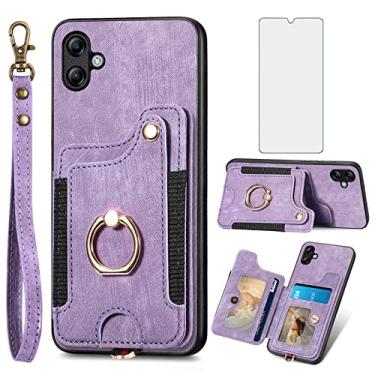 Imagem de Asuwish Capa de telefone para Samsung Galaxy A04e capa carteira com protetor de tela de vidro temperado e alça de pulso RFID suporte de cartão de crédito anel acessórios para celular AO4e A 04e menina