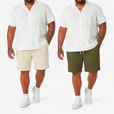 Imagem de Kit 2 Bermuda Plus Size Linho Masculina Mauricinho Casual G1 ao G4 Cur