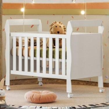 Imagem de Berço Slim c/ Colchão 2 em 1 Mini Cama Branco MDF Resistente - Brumato