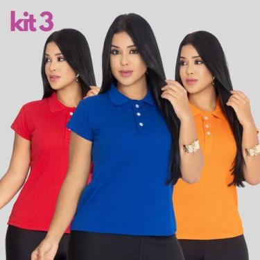 Imagem de Kit3 Camisa Polo Feminina Ótimo Acabamento Tecido Piquet - MULTI MARCA