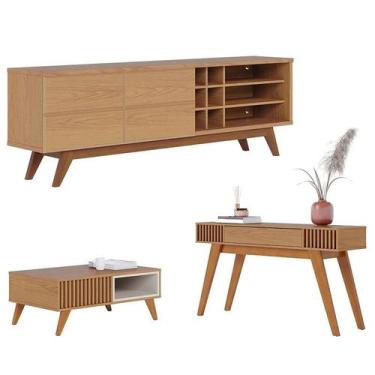 Imagem de Rack Bancada Noronha 1.8 com Aparador Riviera Freijó e Mesa de Centro 