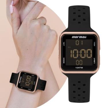 Imagem de Relógio Feminino Digital Preto e Rosé com Pulseira de Silicone à Prova