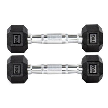 Imagem de Par Halteres 1kg +1kg Dumbbell Sextavado Emborrachado Pegada Cromada Gallant (GDb01F3B-Pt)