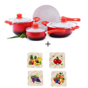 Imagem de Kit De Panelas De Cerâmica + Descanso De Panela 17Cm 8 Peças