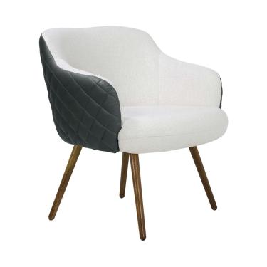 Imagem de Poltrona Decorativa Kitana Pés Palito Couro/Linho Cinza/Branco - Gran Belo