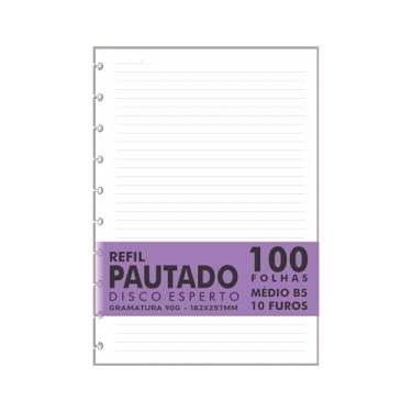 Imagem de Refil Genérico Pautado Compatível Caderno Discos/Inteligente 100 Folhas Médio B5 10 Furos 90g