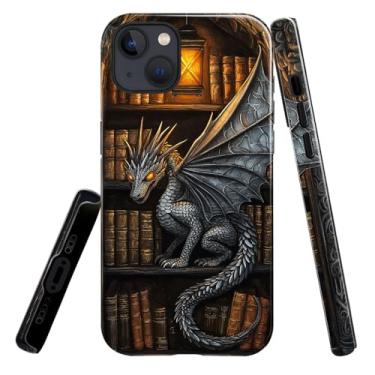 Imagem de heindiy Compatível com iPhone 14 Plus, capa brilhante, proteção total, à prova de choque, anti-arranhões, capa de TPU, capas para homem, mulher, estante vibrante escura dragão