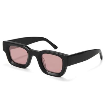 Imagem de HCHES Óculos de sol retangulares grossos de acetato feitos à mão para homens e mulheres, óculos escuros uv400 (preto e vermelho)