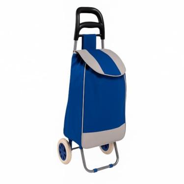 Imagem de Carrinho De Compras Reforçado Sacola Dobrável - Suporta Até 30 Kilos, Estrutura Reforçada Anti-Quebra, Dobrável Para Economizar Espaço, Perfeito Para Feira E Supermercado(AZUL)