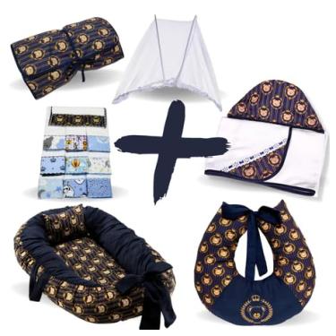 Imagem de KIt enxoval Ninho Redutor de Berço Almofada Amamentação Cobertor Toalha Banho Mosquiteiro Kit 5 Peças (Ursinho)