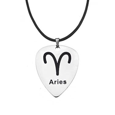 Imagem de Colar de palheta de guitarra para homens e mulheres, aço inoxidável, palheta, constelação, zodíaco, gargantilha para amantes da música, pingente do zodíaco, rock, punk, joia presente, Aço inoxidável,