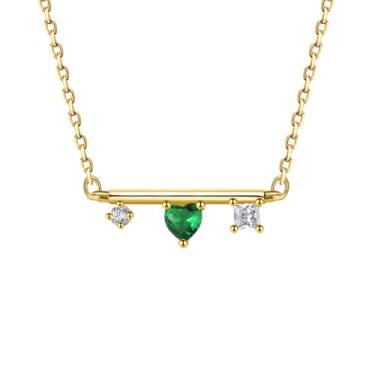 Imagem de EFASHION Colar feminino de prata esterlina 925 banhado a ouro 14K simples com pingente de esmeralda, Medium, Ouro, Esmeralda sintética