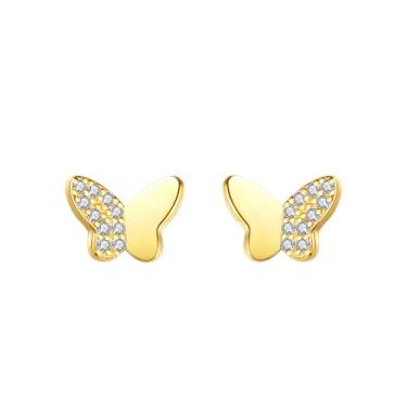 Imagem de Efashion Brincos de borboleta femininos banhados a ouro 14K prata 925 requintados com fada incrustada em zircão, Small, Ouro amarelo, Zircônia cúbica