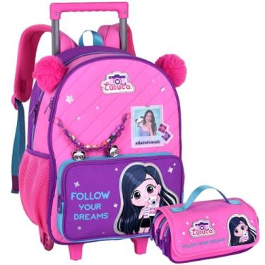 Imagem de Kit Material Escolar Infantil Luluca, Mochila com Rodinhas, Alça Telescópica, Estojo C/Compartimentos, P/Crianças Estudo Menina (Kit Material Escolar Luluca)