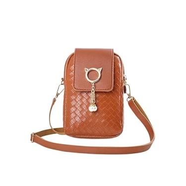 Imagem de Pequena bolsa tiracolo para celular feminina PU bolsa de ombro de viagem mini bolsa de mão, Marrom
