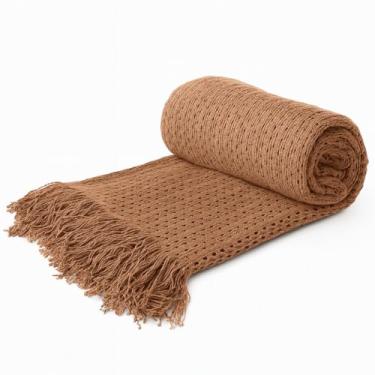 Imagem de Manta para Sofá, Manta para Sofa Grande 260 X 240cm Design com Franjas, Adequado para Decoração de Salas de Estar(Marrom escuro)