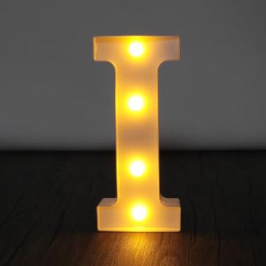 Imagem de Letreiro de letreiro com letras, letreiro com letras grandes de LED, 26 alfabetos e 10 números para decoração de festa, decoração suspensa para festa em casa, casamento, aniversário, letra I