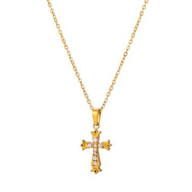 Imagem de Colar com pingente de cruz, joia cristã inspiradora presente com strass para mulheres, 14+2 Inches, Aço inoxidável, Sem Pedra Preciosa