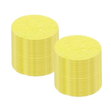 Imagem de 35 peças de esponja de solda 50 mm redonda amarela almofada de limpeza ponta de soldagem substituição de ferro para limpeza ferro de solda 1 mm espessura natural 6 mm espessura absorção de água