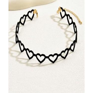 Imagem de Gargantilha de veludo preto em forma de coração, corrente de clavícula grossa, colar ajustável, gótico, punk, sexy, estilo versátil, moda, uso diário, joias, festa, presente de aniversário para