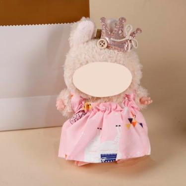 Imagem de Compatível com Labubu 15 cm/17 cm (sem boneca) - Vestido com estampa de cisne rosa e conjunto de grampos de cabelo com coroa de glitter, acessórios de roupas de boneca