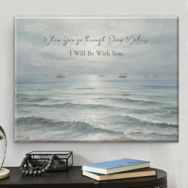 Imagem de Pôster cristão Isaías 43:2 I Will Be with You Aquarela Escritura Impressão de arte emoldurada para decoração de escritório doméstico 20 x 25 cm, presentes cristãos