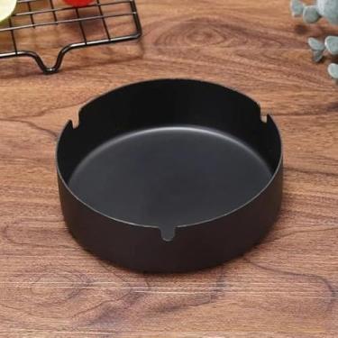 Imagem de Cinzeiro de aço inoxidável preto, cinzeiros redondos para uso interno e externo, fundo plano, diâmetro de 3,5 x 8,2 cm
