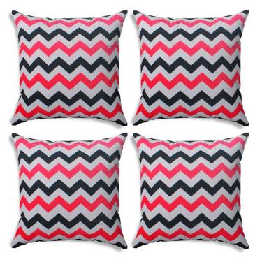 Imagem de Kit 04 Capas Para Almofada Tecido Estampado Zig Zag Rosa E Preto D103 42x42 Cm - D'rossi