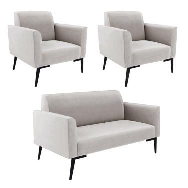 Imagem de Sofá Namoradeira Com 2 Poltronas Pés Villach Marisa Veludo D03 - D\'rossi Cor Cinza