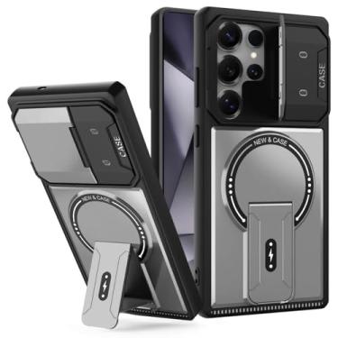 Imagem de Capa para Samsung Galaxy S24 Ultra com capa para câmera, capa magnética para celular com suporte, capa resistente à prova de choque com suporte, carteira embutida para cartão para Samsung S24 Ultra 5G
