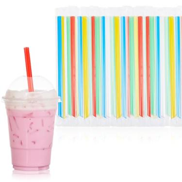 Imagem de Tessco for you 600 Pçs Canudos Jumbo de Smoothie de 21 cm a granel Grande Plástico Descartável Bolhas de Chá de Boca Larga Embalados Individualmente para Beber Milkshakes Caseiros Altos (cor brilhante