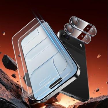 Imagem de Pacote com 2 protetores de tela de vidro fosco para iPhone Air [6,5 polegadas] + pacote com 2 protetores de lente de câmera, película de vidro temperado antirreflexo e anti-impressões digitais, sem