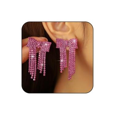 Imagem de Brincos de laço de strass prata para mulheres, modernos e brilhantes, lustre de cristal, brincos de borla para casamento, joia de laço de noiva, Small, Cobre, Sem pedra preciosa