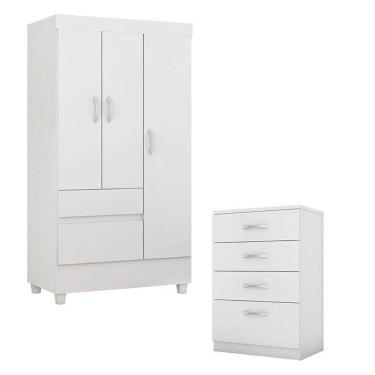 Imagem de Cômoda Astral E Guarda Roupa Solteiro Wind Branco Flex - Demóbile