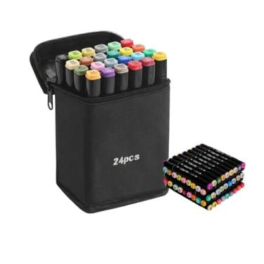 Imagem de Professional Marcadores Artísticos, 24/36/48/60/80/100/120 Cores, Base de Álcool, Ponta Dupla para Desenho e Ilustração, com Bolsa de Armazenamento (24)